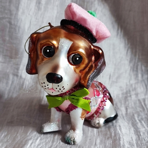BestPysanky Other - BestPysanky Beagle Puppy Dog Beret Glass Vintage Christmas Ornament